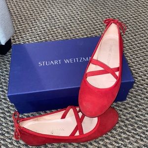 Red Stuart Weitzman suede ballet flats